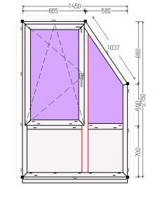 Trapeze window PVC 1450 x 2150