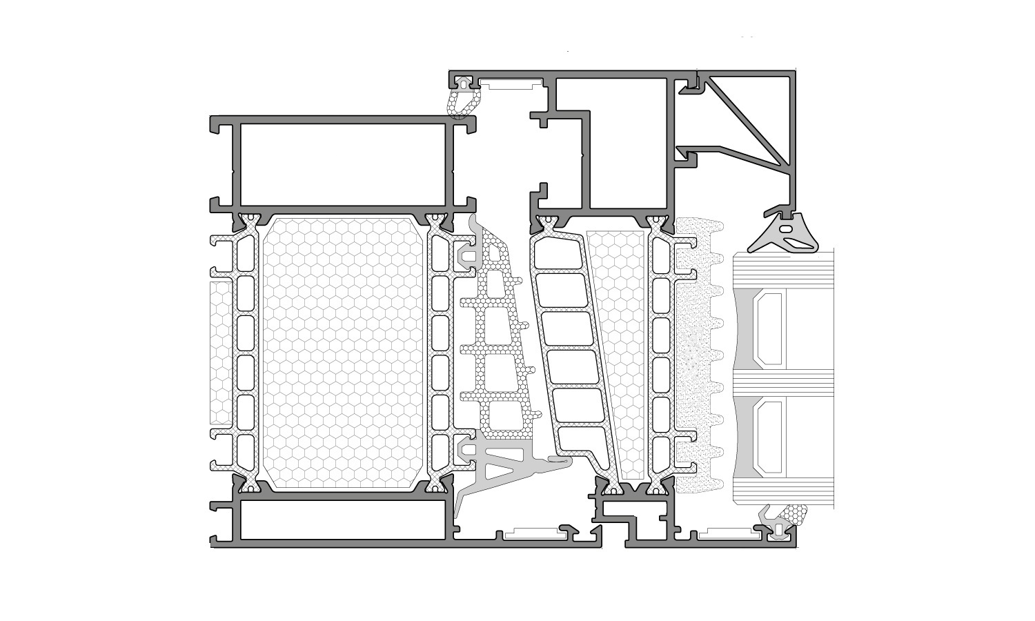 PF152HI Procural — cross-section of the mullion-transom joint with the HI thermal chamber
