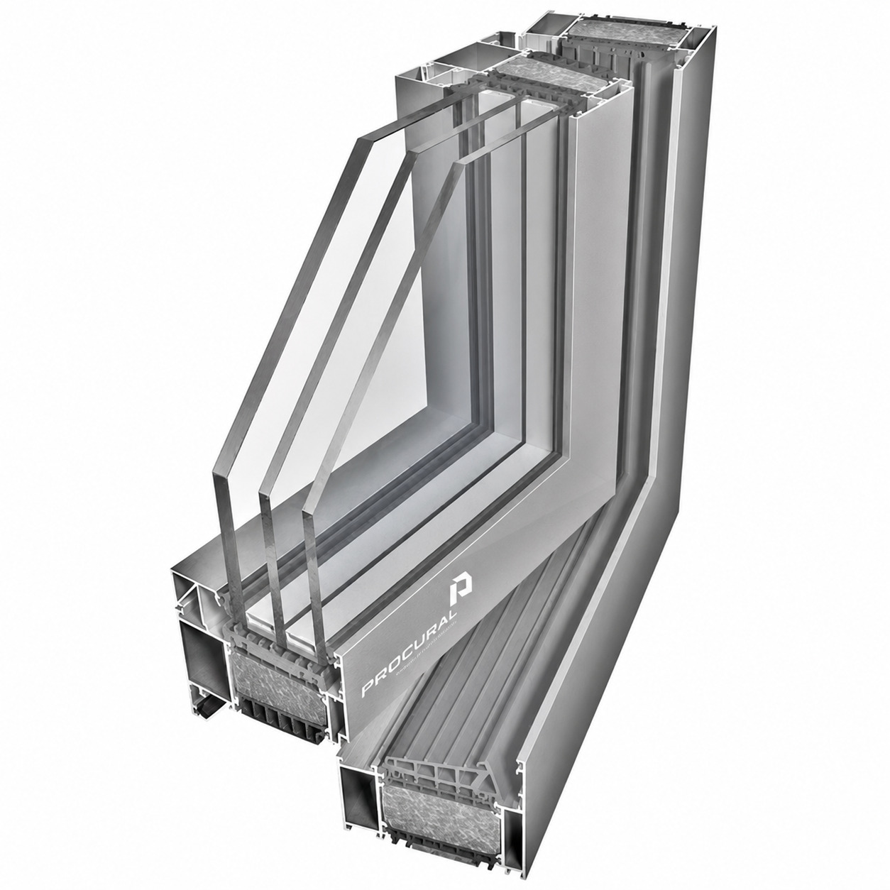 PF152HI Procural — glazing attachment detail on the profile