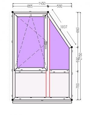 Окно трапеция PVC 1450 х 2150